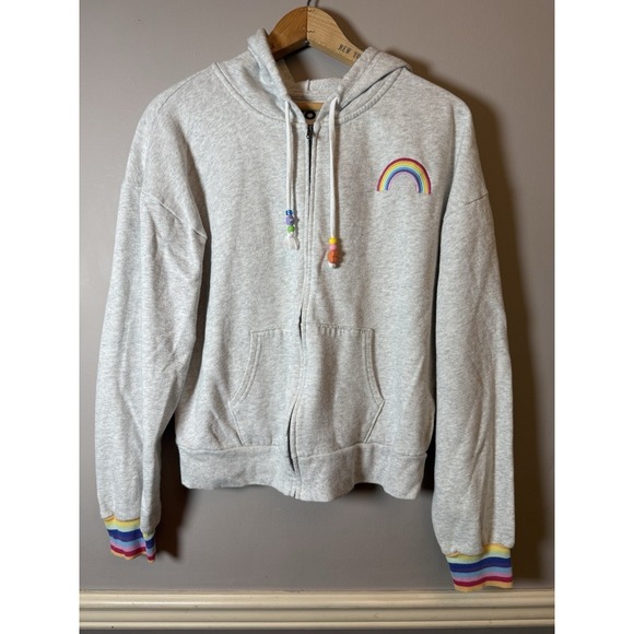 Juniors Gray Large SO The Favorite Full Zip Hoodie rainbow - Picture 1 of 5